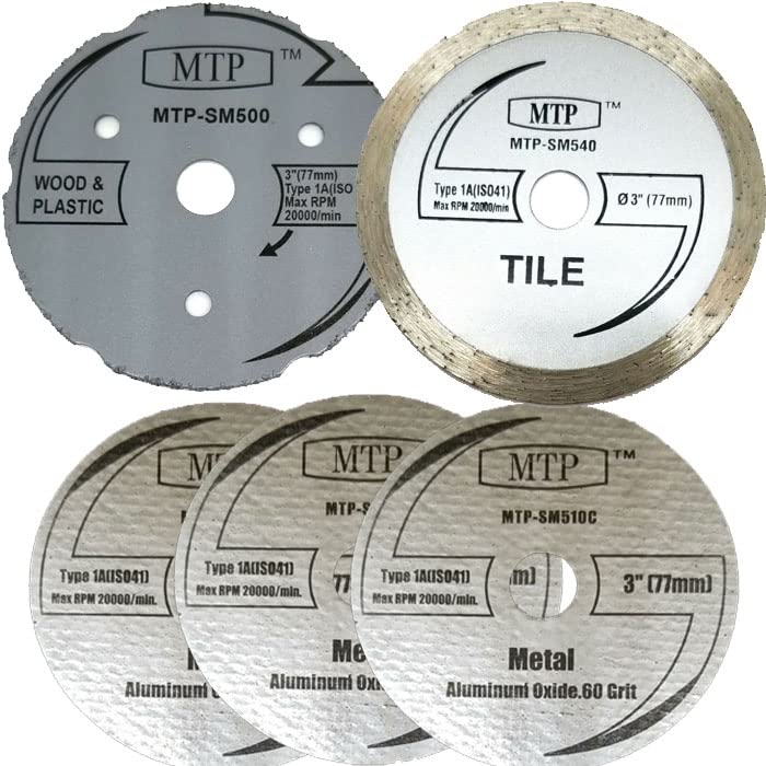 MTP Brand Pack of 5 Assort 3" Wood Plastic Metal Masonry Cutting Wheel Compatible to use for Dremel SM510C sm520 sm500 sm540 Saw Max Rigid R87547B Milwaukee 2522-20 Cut Off Tool - 7/16" Arbor - Image 1